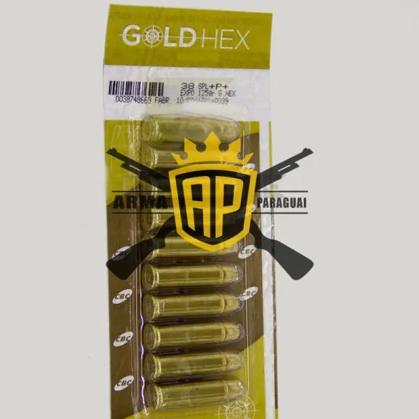 Munição CBC 38 SPL+P+ EXPO 124GR BONDED C BL Munição CBC 38 SPL+P+EXPO Gold Hex 125GR