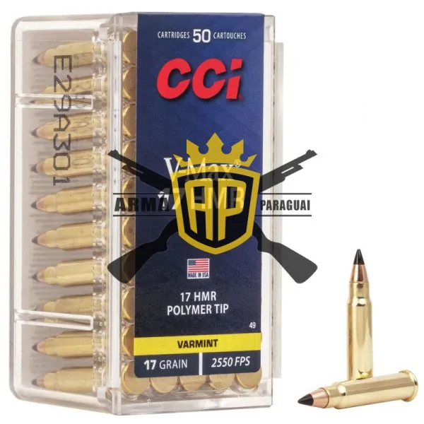 Munição CCI 17HMR V-MAX Polymer-tip 17 Grains – Cx 50 Munição CCI 17HMR V-MAX Polymer-tip 17 Grains – Cx 50