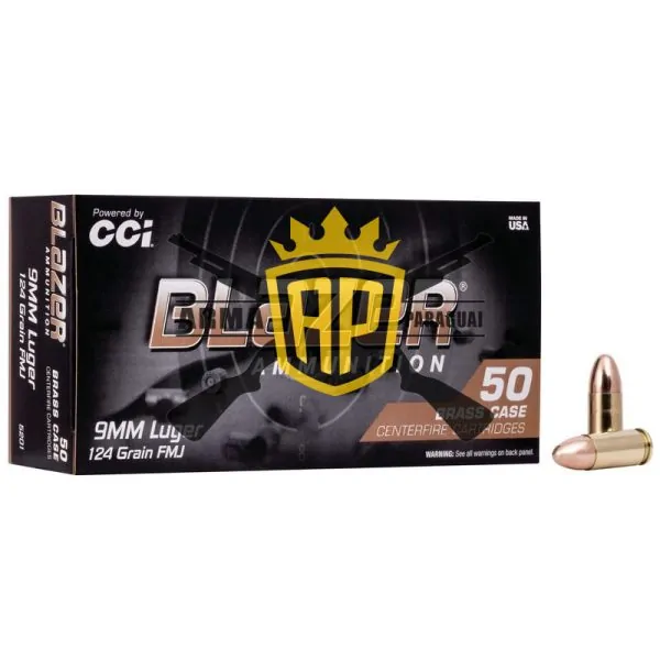 Munição CCI BLASER 9mm LUGER FMJ 124 Grains – Cx 50
