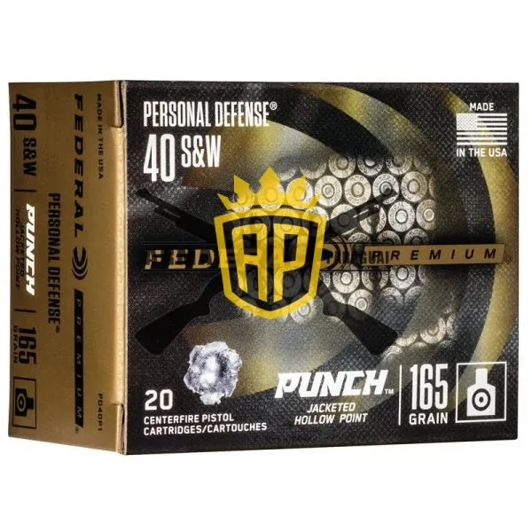 Munição FEDERAL PERSONAL DEFENSE PUNCH .40S&W HP 165 Grains – Cx 20