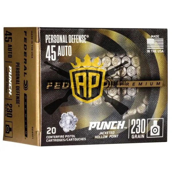 Munição FEDERAL PERSONAL DEFENSE PUNCH .45 AUTO HP 230 Grains – Cx 20