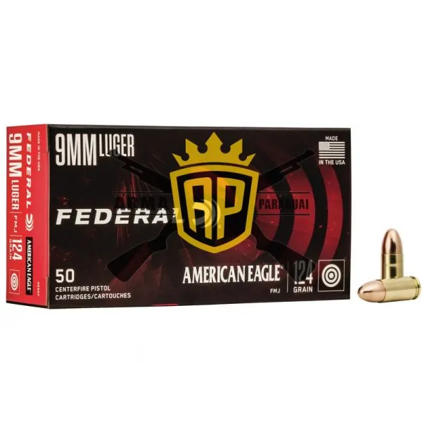 Munição Federal 9MM LUGER FMJ AMERICAN EAGLE 124 GR – CX 50